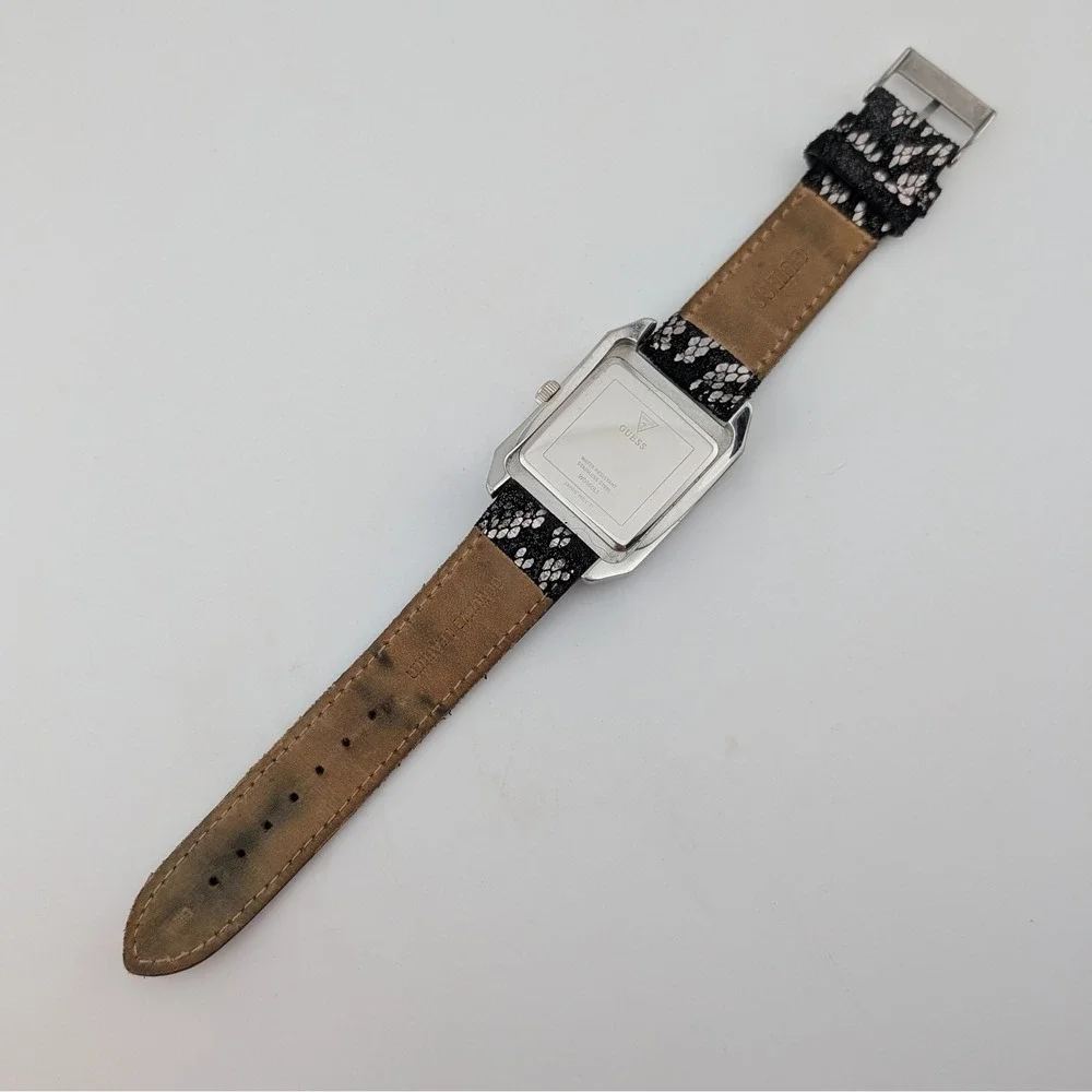 Guess W0050L1 Women's Square Crystal Bezel Snakeskin Dial Suede Strap Watch 34mm
